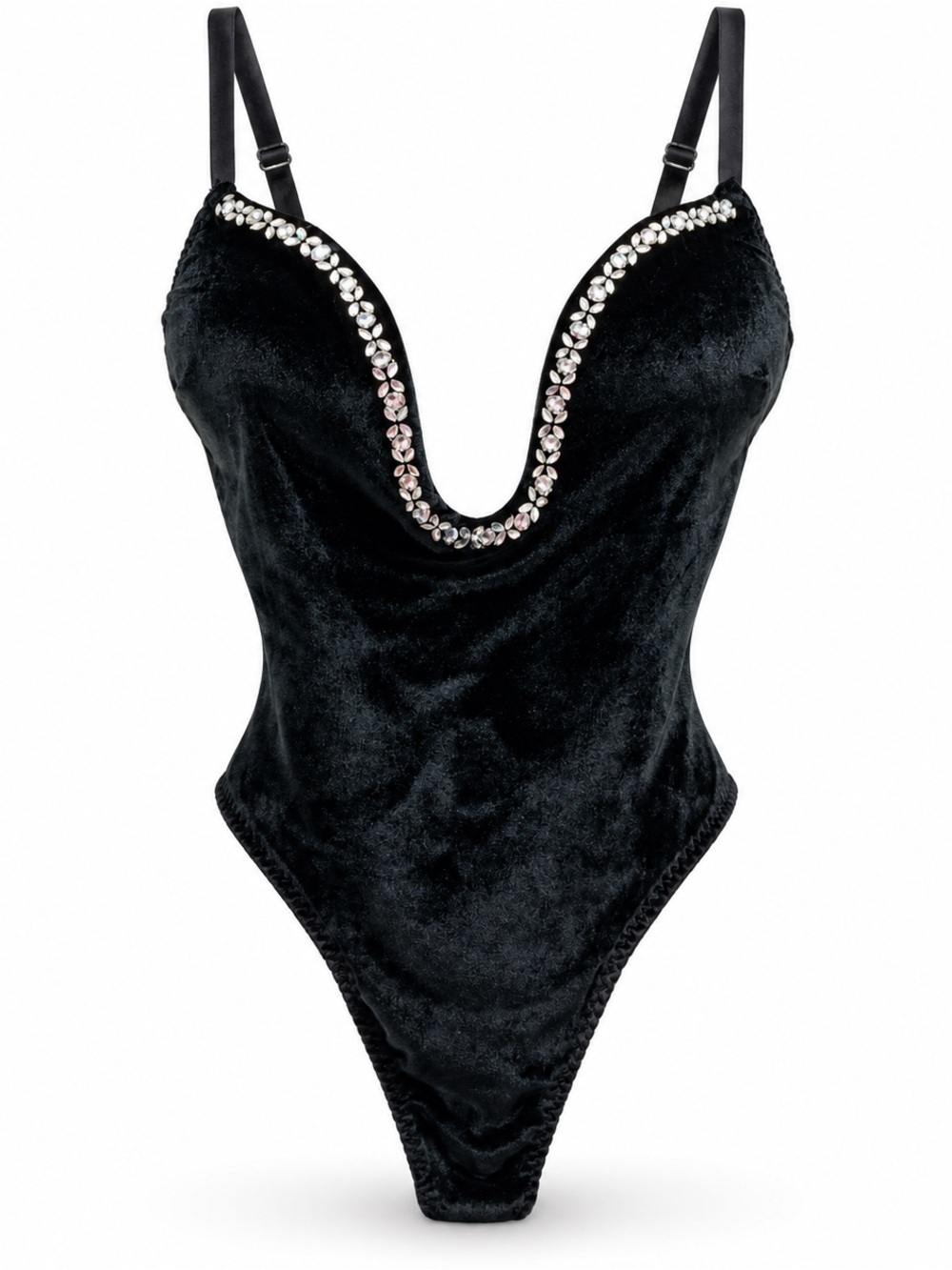 Victoria’s Secret Black Velvet Rhinestone Bodysuit XS NWT